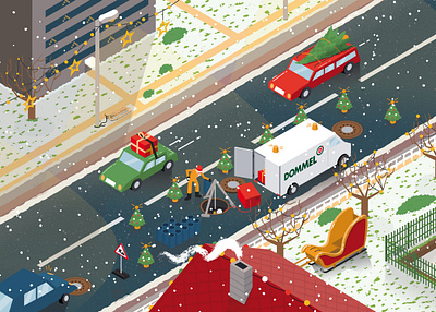 Construction Site - Christmas Scene adobe illustrator building site cars christmas construction site construction worker illustration site street vector vector art vector illustration