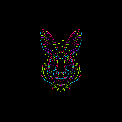 NEON RABBIT abstract animal artwork branding bunny floral flower forest geometric hare illustration lineart monoline neon rabbit surreal tattoo vintage wildlife