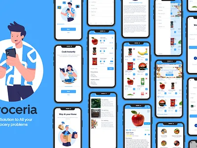 Groceria - one solution to all your grocery problems app branding design designer e commerce illustration minimal typography ui ux