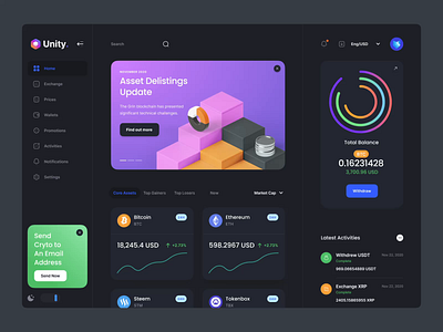 Unity Dashboard Kit: Exchange 🤑 3d illustration asset bitcoin chart crypto crypto exchange crypto wallet cryptocurrency dashboard exchange illustration navigation sidebar ui ui design unity ux ux design wallet web