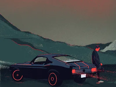 Neon nights 2d car flat friday illustration illustrator killer mood mustang neon killer neon light neon sign people pink procreate vector