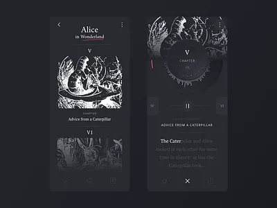 Audiobook App Concept app audio app audiobook book dark design mobile screen ui