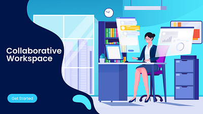 work in an office during the day flat flat design flat design flat illustration flatdesign flaticon flatillustration flatvector homepage homepage design homepagedesign illustration illustrator landingpage landingpagedesign vector vector art vector illustration vectorart workspace