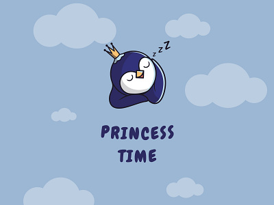 Princess time. Digital greeting card animal card cartoon character design flat illustration kawaii lettering lineart logo penguin postcard princess vector