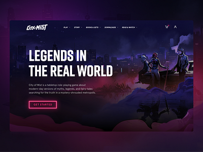 City of Mist - RPG Website Design character illustration dark ui esports game game assets game cards game landing game shop gaming website neon pink website roleplaying rpg rpg website