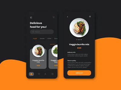 Dark Food App UI adobe xd templates adobe xs alifemu food food app food delivery food hero header food ios food landing page food ui foods ios ios app mobile app ui design ui kit