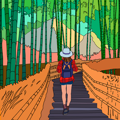 девушка с рюкзаком иллюстрация 2d art illustraion иллюстрация