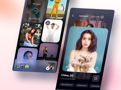 Casting app app card casting glass grid ios ios app tinder ui design ux design