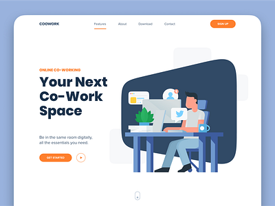 CooWork app branding clean design flat illustration minimal minimalistic typography web website