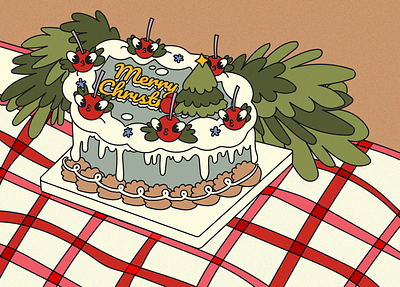still life Christmas cake cake character character design characters christmas christmas cake christmas card christmas party design flat illustraion still life stilllife team