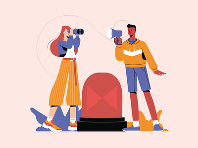 A Girl With Binoculars, a Guy With The Megaphone animation art binoculars character character design design flat illustration illustration art illustrator megaphone motion art motion design motion graphic shakuro vector