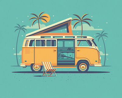 DKNG Camper Series airstream beach camper campervan camping dan kuhlken desert dkng dkng studios illustration mountains nathan goldman poster rv screen print shasta silkscreen trees vector vw bus