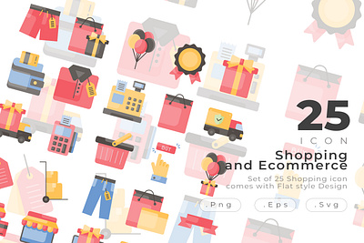 Shopping and Ecommerce Icon Set balloons black friday button clock clothes creative delivery truck ecommerce edc flat gift bag giftbox icon icon design modern present sale shopping shopping basket shopping cart