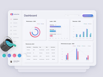 Datalytics Dashboard _ Light UI - Neumorphism charts clean color palette colors dashboard ui design gradients graphs light theme light ui material minimal modern navigation neumorphic design neumorphism ui trending ui ux vinodkumarpalli