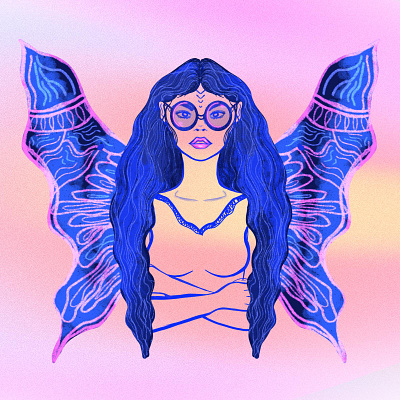 Butterfly Girl blue butterfly digital art digital illustration digital painting female female illustration female illustrator girl illustration pink woman