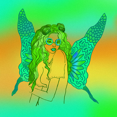 Aqua Butterfly Girl blue butterfly digital art digital illustration digital painting female female illustration female illustrator girl gradient green illustration procreate procreate art simple illustration