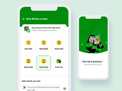 New Tipping Experience - Gojek aloha animation design gojek gojek design illustration micro interactions ride hailing tip tipping transport transportation