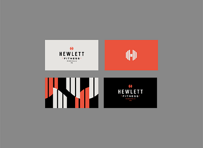 Hewlett Fitness Gym Business Cards badge black brand brand identity branding business card design flat geometric graphic design icon identity logo logo design mark pattern red seal type typography logo