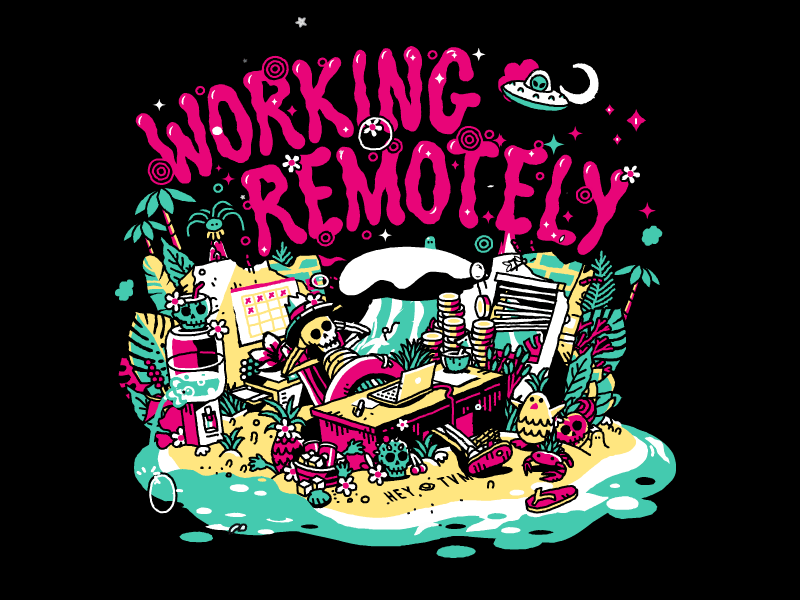 Working Remotely animation beach character emoji gif heytvm illustration motion trevor van meter tropical tvm vector working remotely