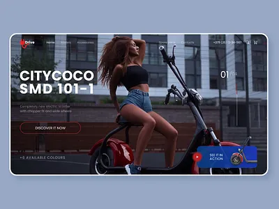 Electro scooter/ Home page branding dark electric fast scooter ui ux web webdesign woman