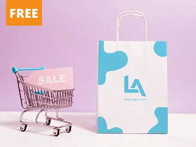 Paper Bag with cart mockup art brand identity branding branding and identity design free download free download psd free mockup free mockup psd freebie logo mockup paperbag typography ui ux