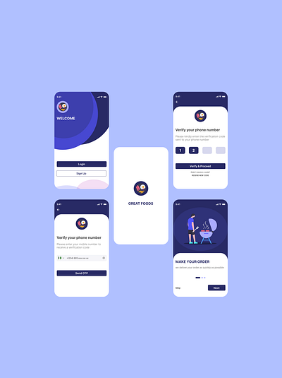 Food App Onboarding/Verification app design illustration illustrator typography ui ux