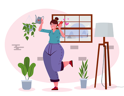 girl watering flowers illustration