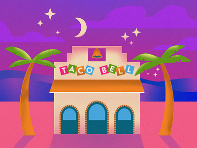 Numero Uno Taco Bell drawin illustration night scene taco