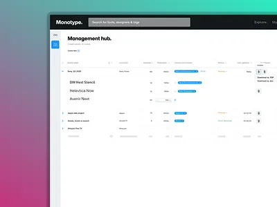 Management hub for Monotype Fonts