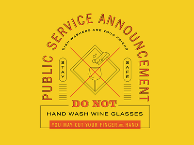 PSA: Do Not Hand Wash Wine Glasses badge branding design illustration minimal poster psa retro soap sponge typography vector wine