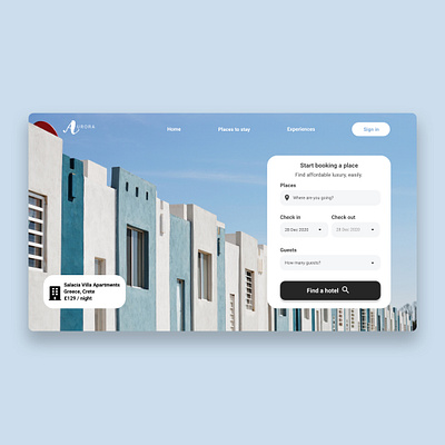 Aurora - Hotel Booking website design flat hotel booking minimal ui web website