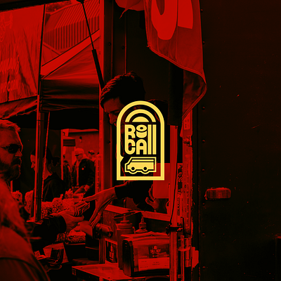 Roll Call Food Truck badge badge design badge logo brand identity branding call city food food truck logo logo design patch patch design patch logo red roll street art street food truck yellow