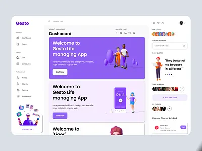 Gesto Welcome Page 3d 3d art amptus app design clean ui dashboard design illustration strap task management app task manager