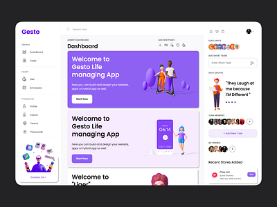 Gesto Dashboard 3d 3d art app branding design illustration task manager ui ux web