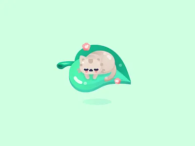 Calmly animal cat character cute design flat game illustration illustrator kawaii leaf neko plant vector