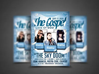 The Gospel Flyer Template background banner belief bible black blue card catholic celebration christ christian christianity church cloud cross decoration design easter faith