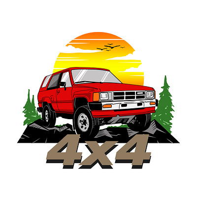 4x4 Tshirt illustration 4x4 illustration jeep red tshirt vector