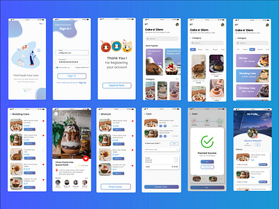 Cake a'Diem ( e-commerce for cake) app blue cake color creative design designapp ecommerce gradient illustrations illustrator ios app logo purple simple uidesign uiux uiuxdesign uxdesign
