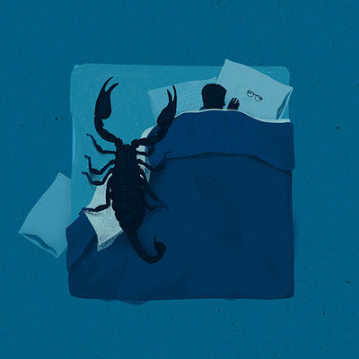 scorpion animal arachnid bed bedroom blue conceptual digital art digital illustration fear illustration illustration art illustration digital illustrator insomnia phobia photoshop portrait scorpion sleep sleeping