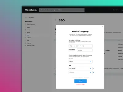 Monotype Fonts SSO configuration