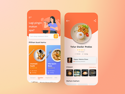 Food Recipes app blue card design dinner dish food illustration lunch mobile mobile app orange recipe recipe app recipes ui ux yellow