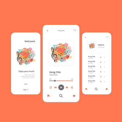 UI Music App Simple Orange music app music player simple ui ux uidesign
