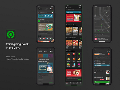 Gojek: Dark Mode (Exploration) dark dark mode dark theme dark ui design gojek mobile app design mobile ui ui