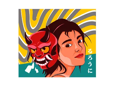 geisha and demon mask artwork character illustration design design character digital illustration geisha graphic design illustration