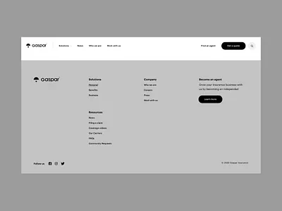 Gaspar - Navigation & Footer Explorations footer footer menu navigation navigation menu ui uiux webdesign webdesigner webflow partner website website navigation