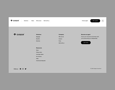 Gaspar - Navigation & Footer Explorations footer footer menu navigation navigation menu ui uiux webdesign webdesigner webflow partner website website navigation