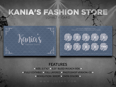 Kania s Fashion Store Loyalty Card background bag beauty bonus business buy card cashless concept consumer consumerism credit credit card customer debit card design discount fashion female