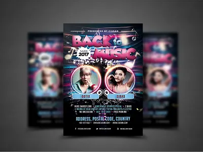 Back to Music Flyer Template 80s abstract art back background banner black booklet brochure business card club colorful concept corporate cover creative dance decoration