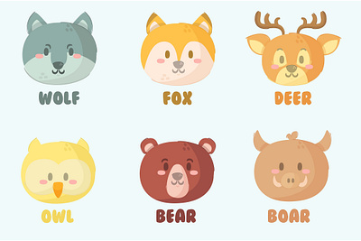 Animals Head Illustration Set animal bear boar deer fox head illustration owl vector wildlife wolf