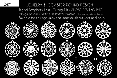 Jewelry&Coaster Round Designs 17 Vectors Digital SVG DXF Files amazing balls beautiful circle design coaster design digitalart files gorgeous jewelry design mandala art sacred geometry vectorart vectors vectorstock vintage design